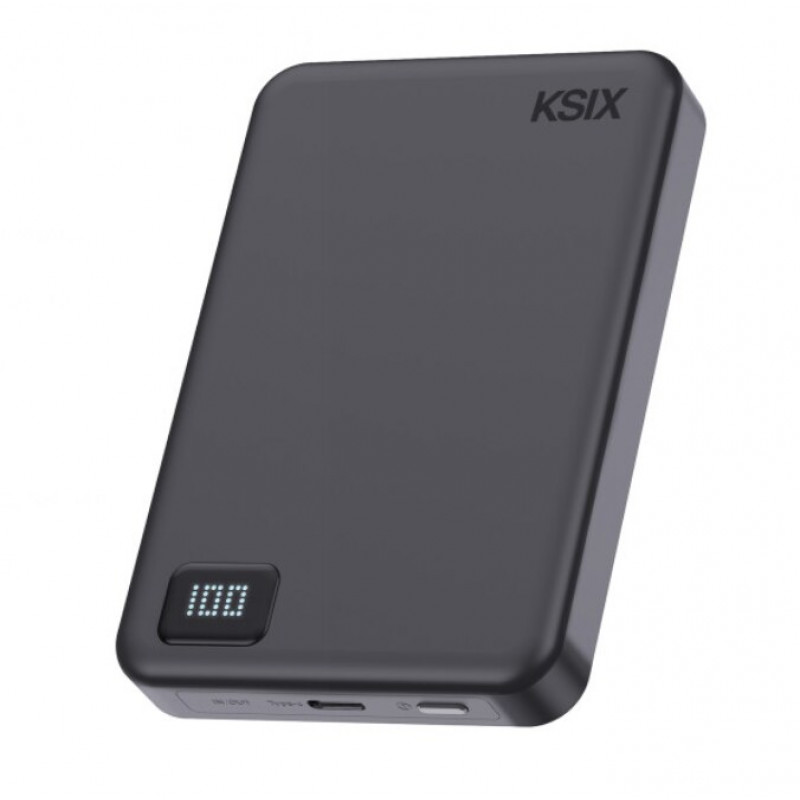 Ksix Powerbank Magslim 10000 mAh magnetinis 15W USB-C PD 20W su skaitmeniniu ekranu, juodas
