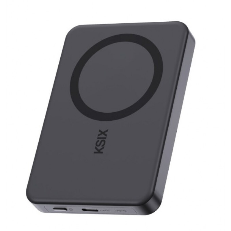 Ksix Powerbank Magslim 10000 mAh magnetinis 15W USB-C PD 20W su skaitmeniniu ekranu, juodas
