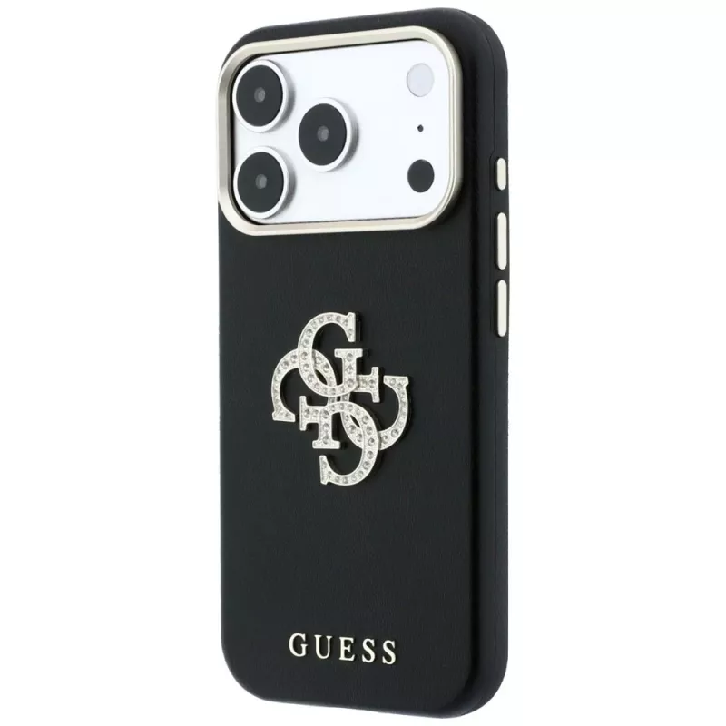 Guess Smooth & Big Strass Logo dėklas iPhone 18 Pro / 17 Pro, juodas