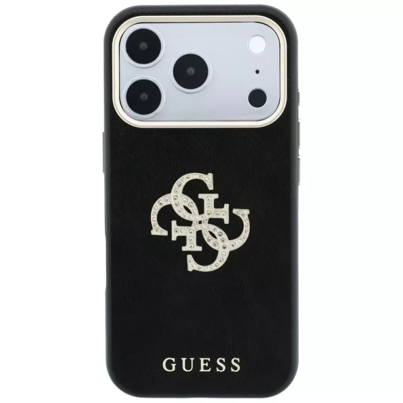 Guess Smooth & Big Strass Logo dėklas iPhone 18 Pro / 17 Pro, juodas