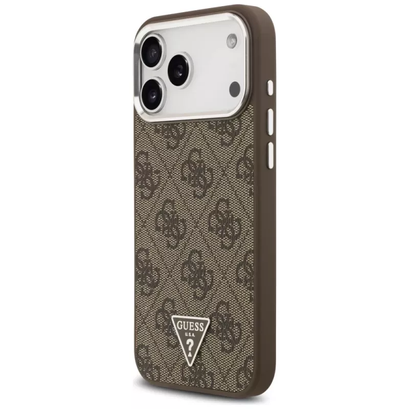 Guess 4G Triangle Logo MagSafe dėklas iPhone 18 Pro Max / 17 Pro Max, rudas/sidabrinis