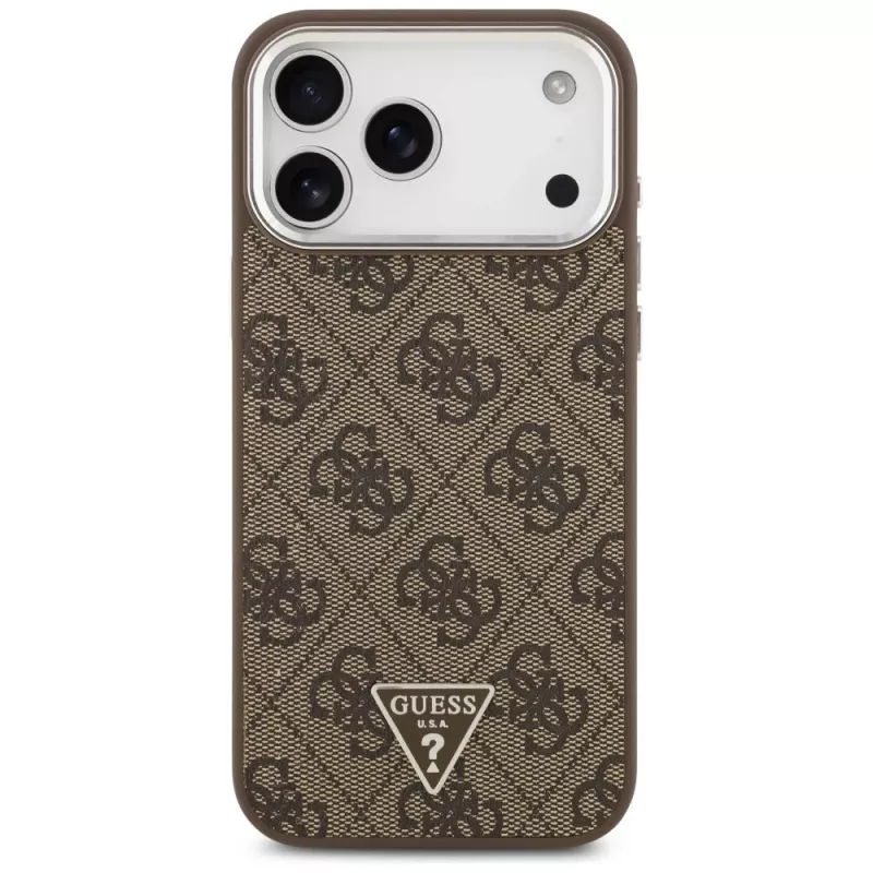 Guess 4G Triangle Logo MagSafe dėklas iPhone 18 Pro Max / 17 Pro Max, rudas/sidabrinis