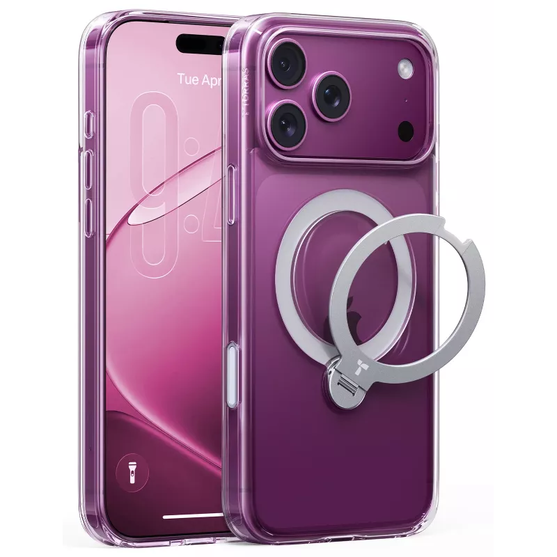 TORRAS Ostand Q3 Spin – dėklas, skirtas iPhone 18 Pro Max / 17 Pro Max, suderinamas su MagSafe (permatomas)
