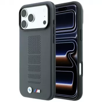 BMW M Blue Perfo Metal Logo MagSafe dėklas, skirtas iPhone 18 Pro / 17 Pro, pilkas