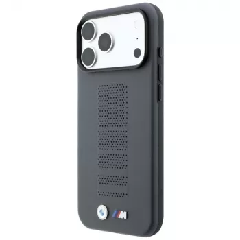 BMW M Blue Perfo Metal Logo MagSafe dėklas, skirtas iPhone 18 Pro / 17 Pro, pilkas