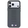 BMW M Blue Perfo Metal Logo MagSafe dėklas, skirtas iPhone 18 Pro / 17 Pro, pilkas