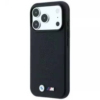 BMW M Blue Perfo Metal Logo MagSafe dėklas, skirtas iPhone 18 Pro Max / 17 Pro Max, juodas