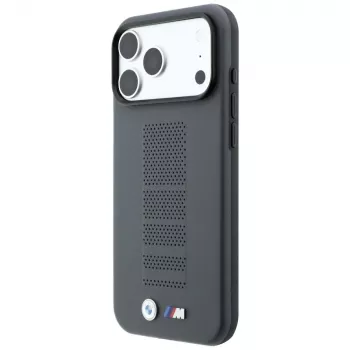 BMW M Blue Perfo Metal Logo MagSafe dėklas, skirtas iPhone 18 Pro Max / 17 Pro Max, pilkas