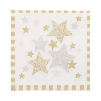 PAPSTAR Stardust servetėlės, baltos, auksinės, 3 sluoksnių, 33.0 x 33.3 cm, 100 vnt.
