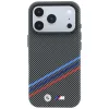 BMW M Quadrille Kevlar rašto trispalvės linijos ir metalinis logotipas MagSafe dėklas iPhone 18 Pro Max / 17 Pro Max, antracito