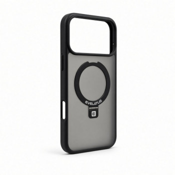 Evelatus Shield dėklas su MagSafe ir stovu, skirtas Apple iPhone 18 Pro Max, matinis žiedas, juodas