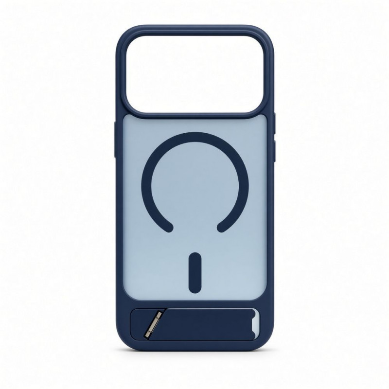 Evelatus gumuotas „MagSafe“ dėklas su stovu, skirtas „Apple iPhone 18 Pro Max“, tamsiai mėlynas