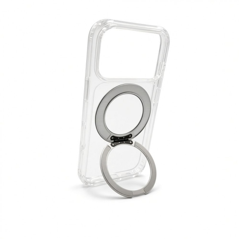 Evelatus Hybrid MagSafe dėklas su 360 metaliniu stovu, skirtas Apple iPhone 18 Pro Max, PC+TPU, permatomas