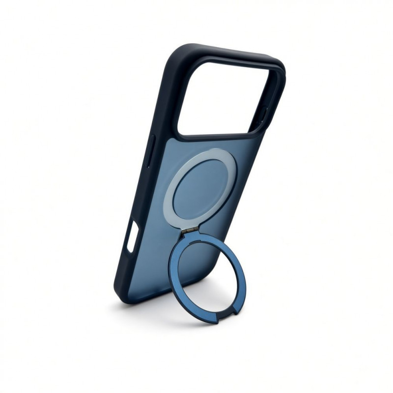Evelatus Shield dėklas su MagSafe ir stovu, skirtas Apple iPhone 18 Pro, matiniu žiedu, tamsiai mėlynas
