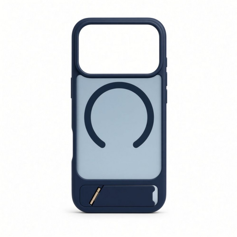 Evelatus gumuotas „MagSafe“ dėklas su stovu, skirtas „Apple iPhone 18 Pro“, tamsiai mėlynas