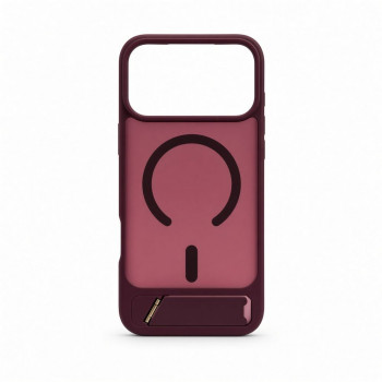 Evelatus gumuotu paviršiumi MagSafe dėklas su stovu, skirtas Apple iPhone 18 Pro Max, bordo spalvos