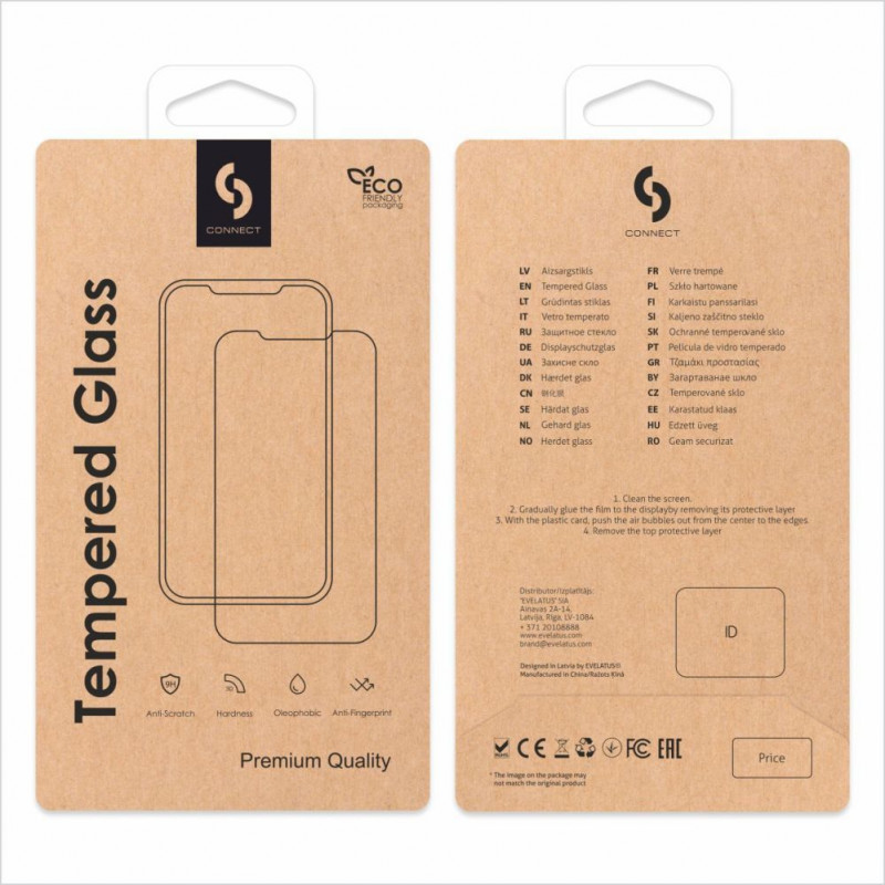 „Connect“ 2.5D viso ekrano stiklo apsauginis ekranas, skirtas „Apple iPhone 15“, japoniški klijai, antistatinis (CONAPP15FCGAS)