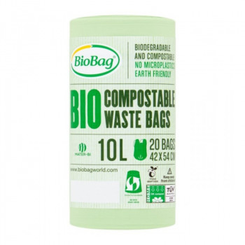 BioBag kompostuojami šiukšlių maišai 10 l, 42x54 cm, 15 mikronų, 20 vnt. ritinyje, žali