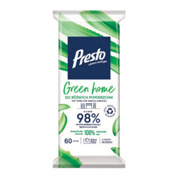 Presto šlapiosios servetėlės įvairiems paviršiams Green Home, 60 vnt.