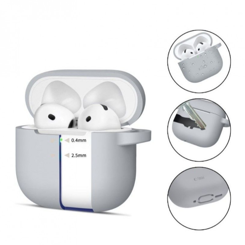 Tech-Protect Crayon Silicone Hook dėklas, skirtas Apple AirPods 4, pilkas