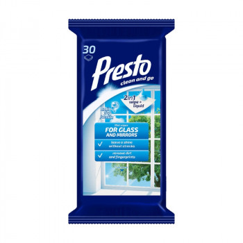 Presto šlapios servetėlės stiklo paviršiams, 30 vnt.