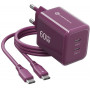 Forcell F-Energy GaN III VT-60 60W PD QC 4.0+ 2x USB-C bordinis sieninis įkroviklis + USB-C kabelis