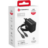 Forcell F-Energy GaN III VT-60 60 W PD QC 4.0+ 2x USB-C juodas sieninis įkroviklis + USB-C kabelis
