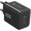 Forcell F-Energy GaN III VT-60 60 W PD QC 4.0+ 2x USB-C juodas sieninis įkroviklis + USB-C kabelis