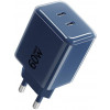 Forcell F-Energy GaN III VT-60 60 W PD QC 4.0+ sieninis įkroviklis su 2x USB-C, tamsiai mėlynas, + USB-C kabelis