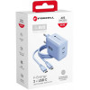Forcell F-Energy GaN III VT-60 60W PD QC 4.0+ 2x USB-C sieninis įkroviklis mėlynas + USB-C kabelis