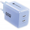 Forcell F-Energy GaN III VT-60 60W PD QC 4.0+ 2x USB-C sieninis įkroviklis mėlynas + USB-C kabelis