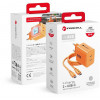 Forcell F-Energy GaN III VT-60 60 W PD QC 4.0+ sieninis įkroviklis su 2x USB-C, oranžinis + USB-C kabelis