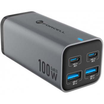 Forcell F-Energy GaN III VT-49 stalinis įkroviklis, 2x USB-C + 2x USB-A, PD, QC 4.0, 100 W, pilkas
