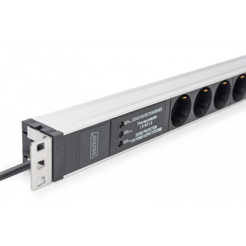 Digitus DN-95432 19 inch stelažo PDU, 6x Schuko, 2 m kabelis, Schuko kištukas, 16 A, apsauga nuo viršįtampių ir filtras