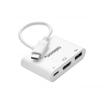 celexon USB-C daugiafunkcis adapteris į HDMI ir USB-A, M/F, baltas