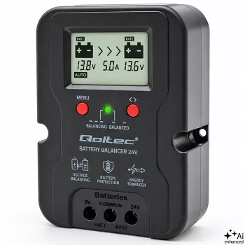 Qoltec įtampos balansuoklis 24V, skirtas 2 x 12V akumuliatoriams | 5A | AGM GEL LiFePO4 | LCD