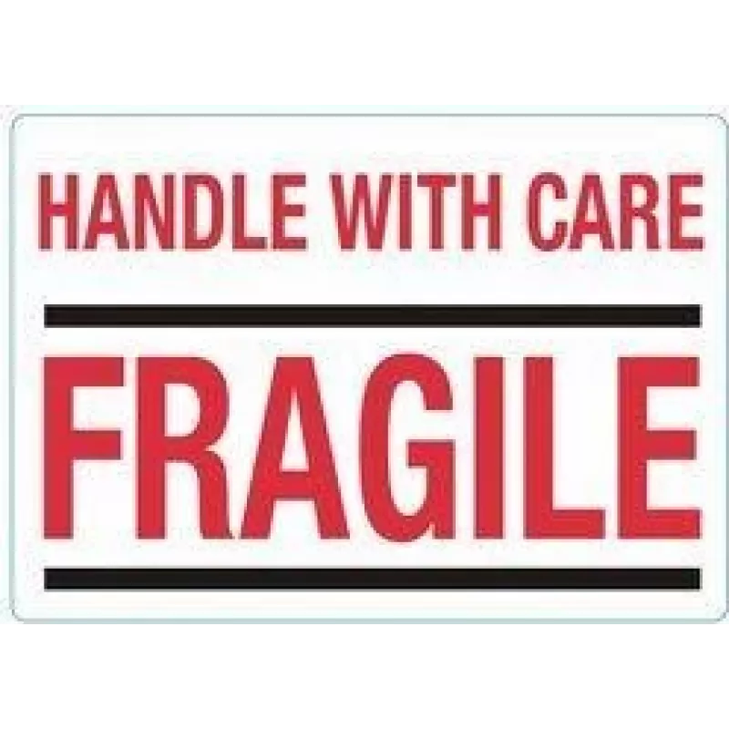rillprint įspėjamieji lipdukai HANDLE WITH CARE / FRAGILE, su nuolatiniais klijais, balti/raudoni