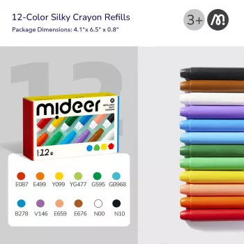 Mideer Silky Crayons minkštų, nuplaunamų kreidelių papildymai, 12 vnt.