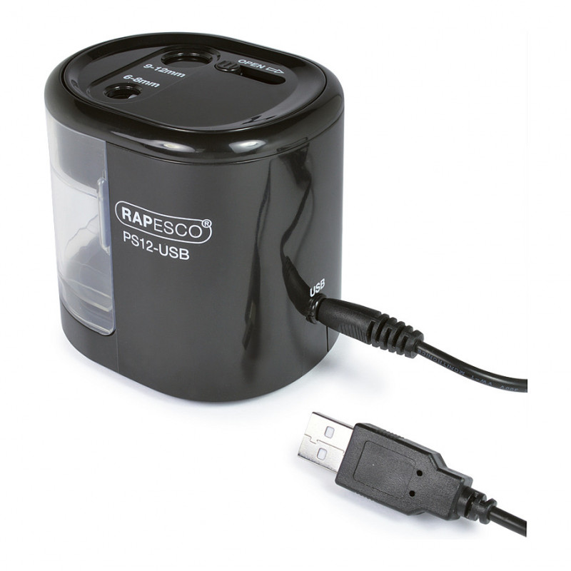 RAPESCO® elektrinis pieštukų drožtukas, juodas permatomas