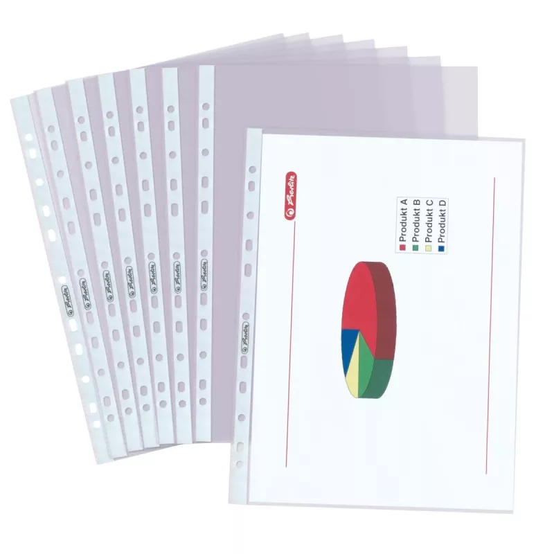 herlitz dokumentų įmautės DIN A4, skaidrios, 0,085 mm PP, euro perforacija, atidaromos viršuje