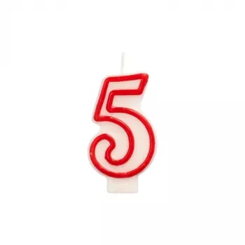 Papstar skaičiaus žvakė „5“, 7,3 cm, balta/raudona
