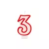 Papstar skaičiaus žvakė „3“, 7,3 cm, balta/raudona