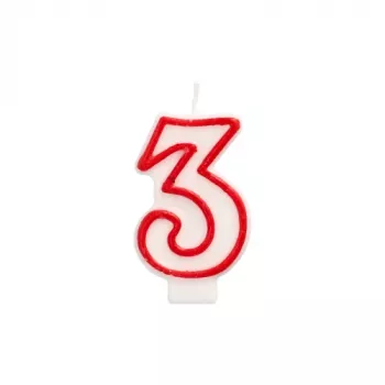Papstar skaičiaus žvakė „3“, 7,3 cm, balta/raudona