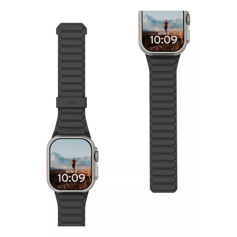 Urban Armor Gear UAG Pathfinder – silikoninė dvipusė magnetinė apyrankė Apple Watch serija 4–6 ir SE 1–3, 44 mm / serija 7–9, 45 mm / serija 10–11, 46 mm / Ultra 1–3, 49 mm (ash/lava)