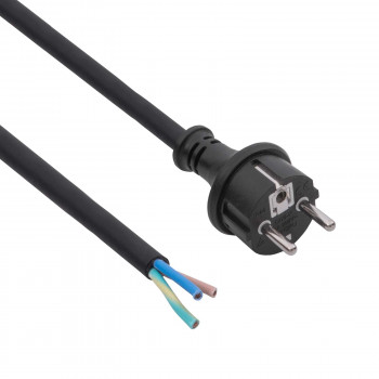 Akyga AK-OT-03S CEE 7/7 guminis maitinimo kabelis su atviru galu, H05RR-F 3x 1,5 mm², 3 m, juodas