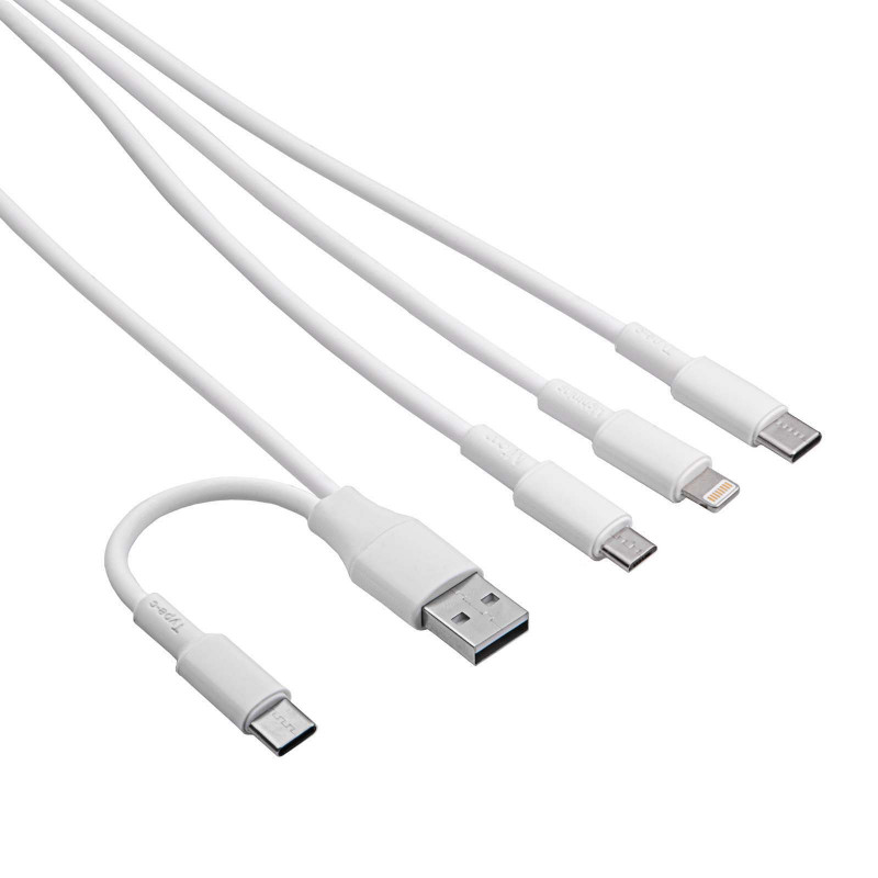 USB kabelis Akyga AK-USB-52 USB-A + USB-C į Micro-USB + USB-C + Lightning, 1,2 m