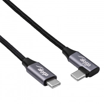 Akyga AK-USB-54 USB-C – USB-C pintas kabelis su kampiniu kištuku, USB 2.0, 60 W, 1 m, juodas