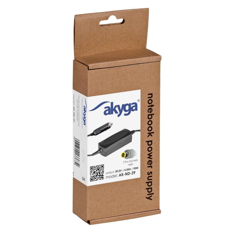 Akyga AK-ND-39 automobilinis nešiojamojo kompiuterio įkroviklis 20 V / 4,5 A, 90 W, 7,9 x 5,5 mm + kaištis, skirtas Lenovo