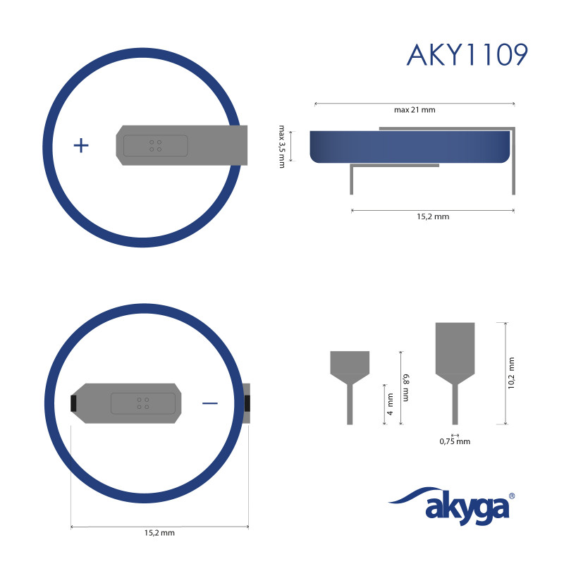 Akyga AKY1109 CR2032 HP2B ličio baterija 3 V 210 mAh su 2 išvadais, 15,2 mm žingsnis (THT)