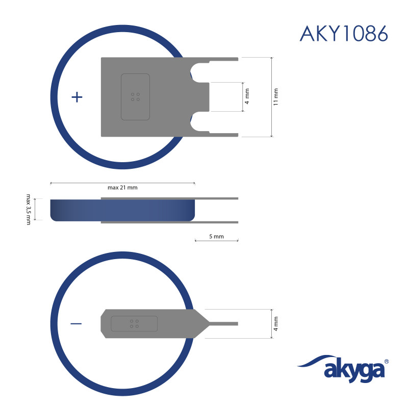 Akyga AKY1086 CR2032 PP3A ličio baterija 3 V 210 mAh su 3 išvadais, 4 mm žingsnis (THT)